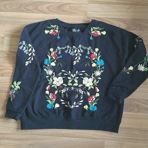 Topshop black embroidered sweatshirt top 2 xs
